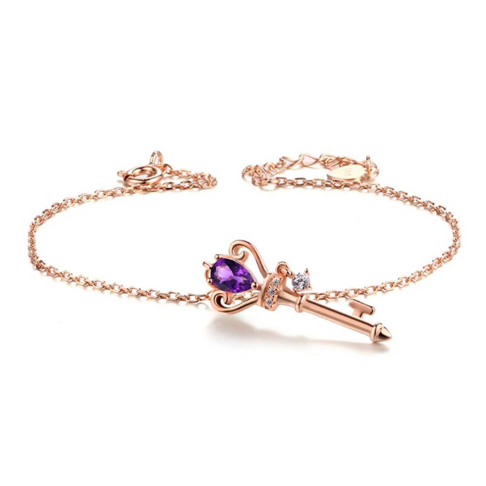 925 Sterling Silver Amethyst Gold Heart Bracelet